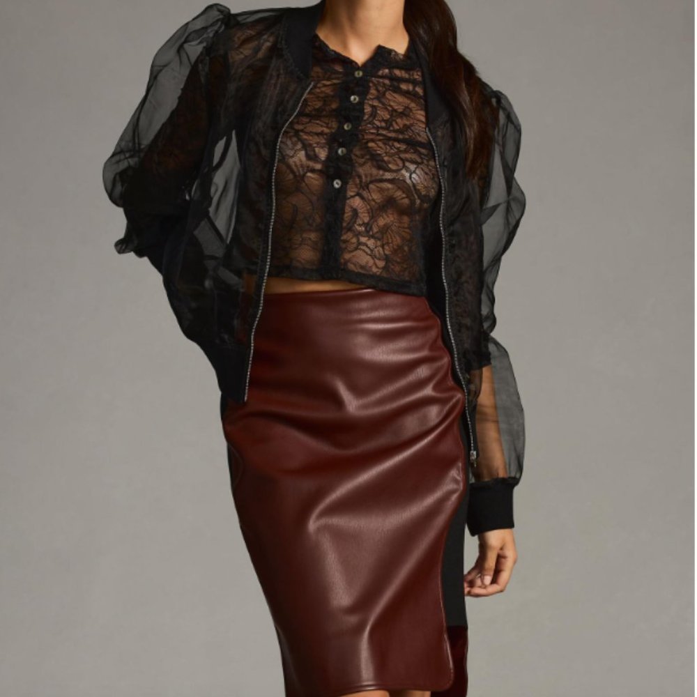 Maeve Faux Leather Stretch Pencil Skirt, Size S